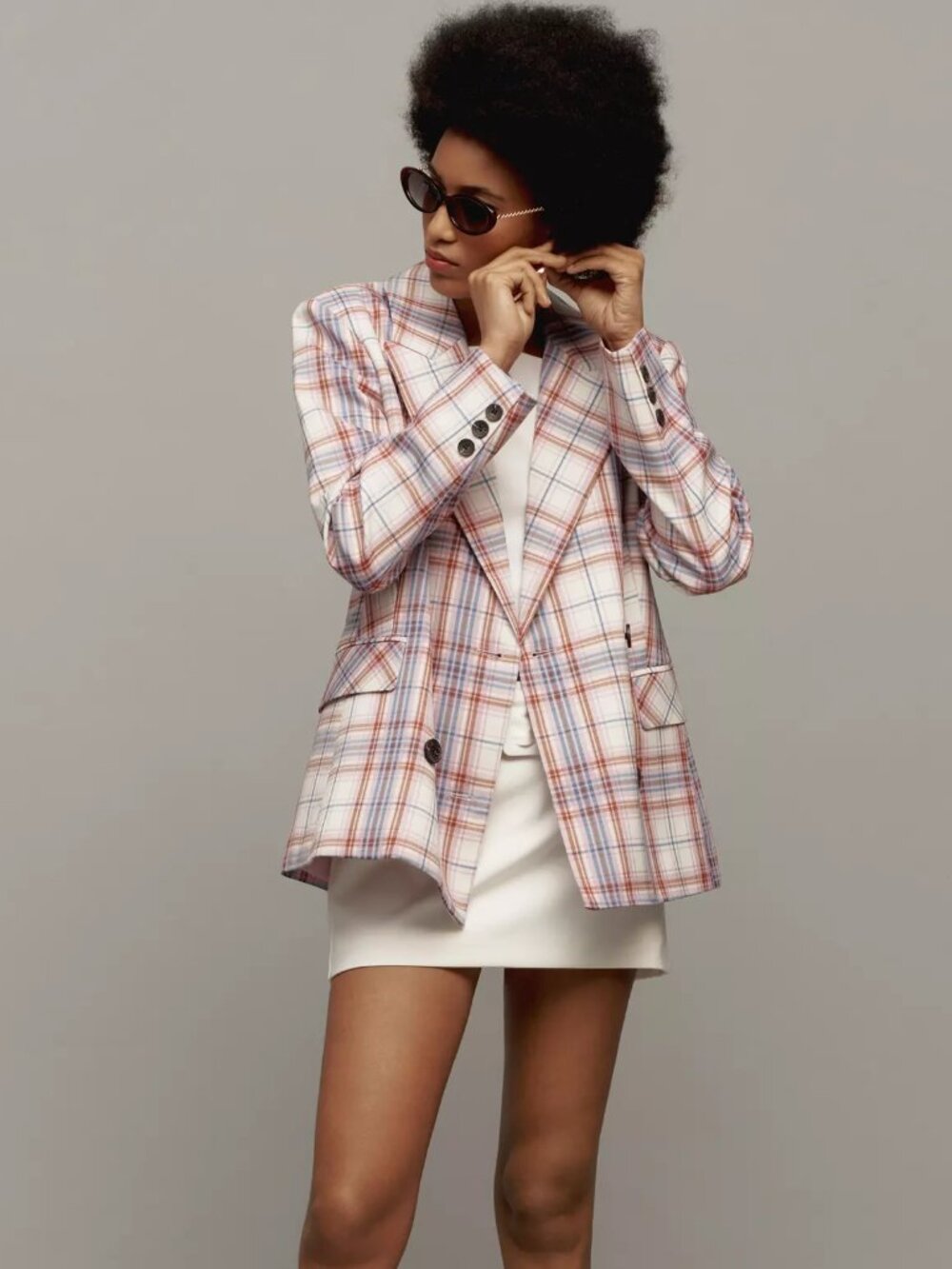 NWT Anthropologie AVEC LES FILLES Pink Plaid Double Breasted Blazer, Size M